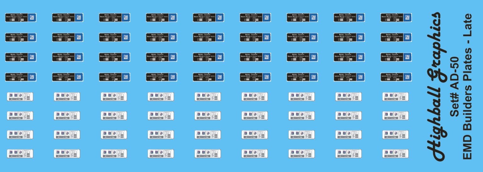 AD-50 – EMD Builders Plates – Late – Highball Graphics
