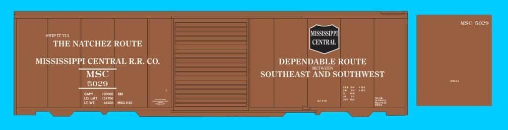 87-0524 – Mississippi Central 40′ Boxcars – Highball Graphics
