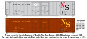 F-515 - Norfolk Southern (Original) Thrall 60' Double Plug Door Boxcars #550-569 as Delivered & Repaints